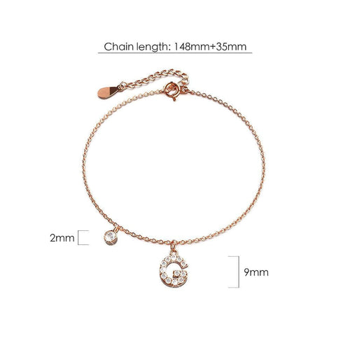 Solid 925 Sterling Silver Initial Crystal Personalised Alphabet Letter Bracelet Rose Gold Filled